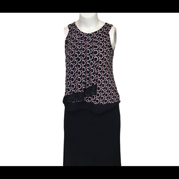 Black with red decorative polyester blouse - Picture 1 of 5